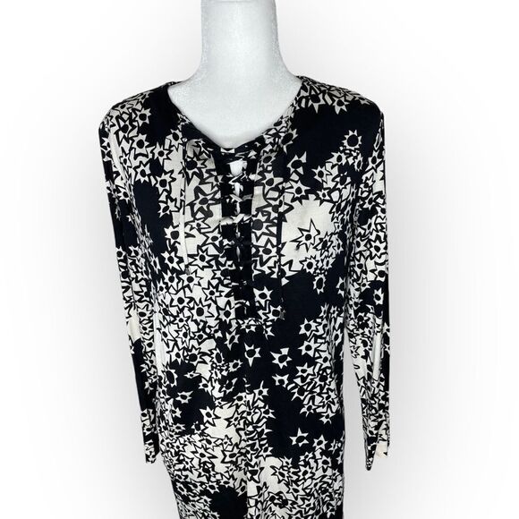 Diane von Furstenberg Mod Tunic Dress Silk Nana Star Meadow Black White - Picture 8 of 11